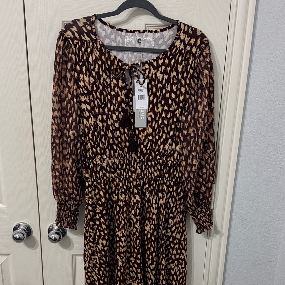 Cupio Brown and Black Patterned Long Sleeve Dress